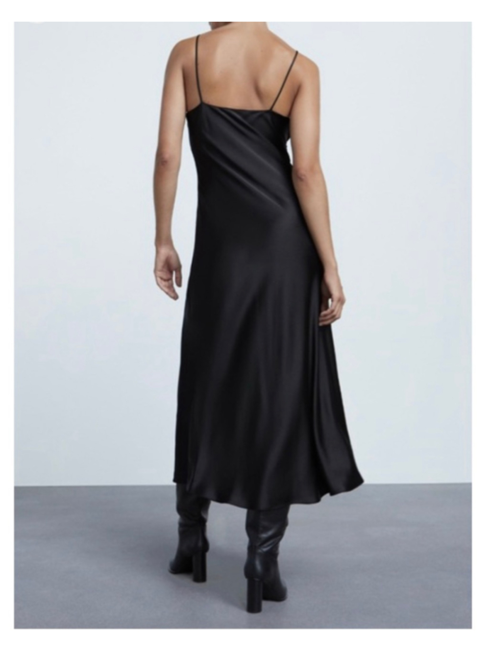 Women's ZARA Black Satin Midi Slip Dress with Slit M size Medium - Picture 3 of 10